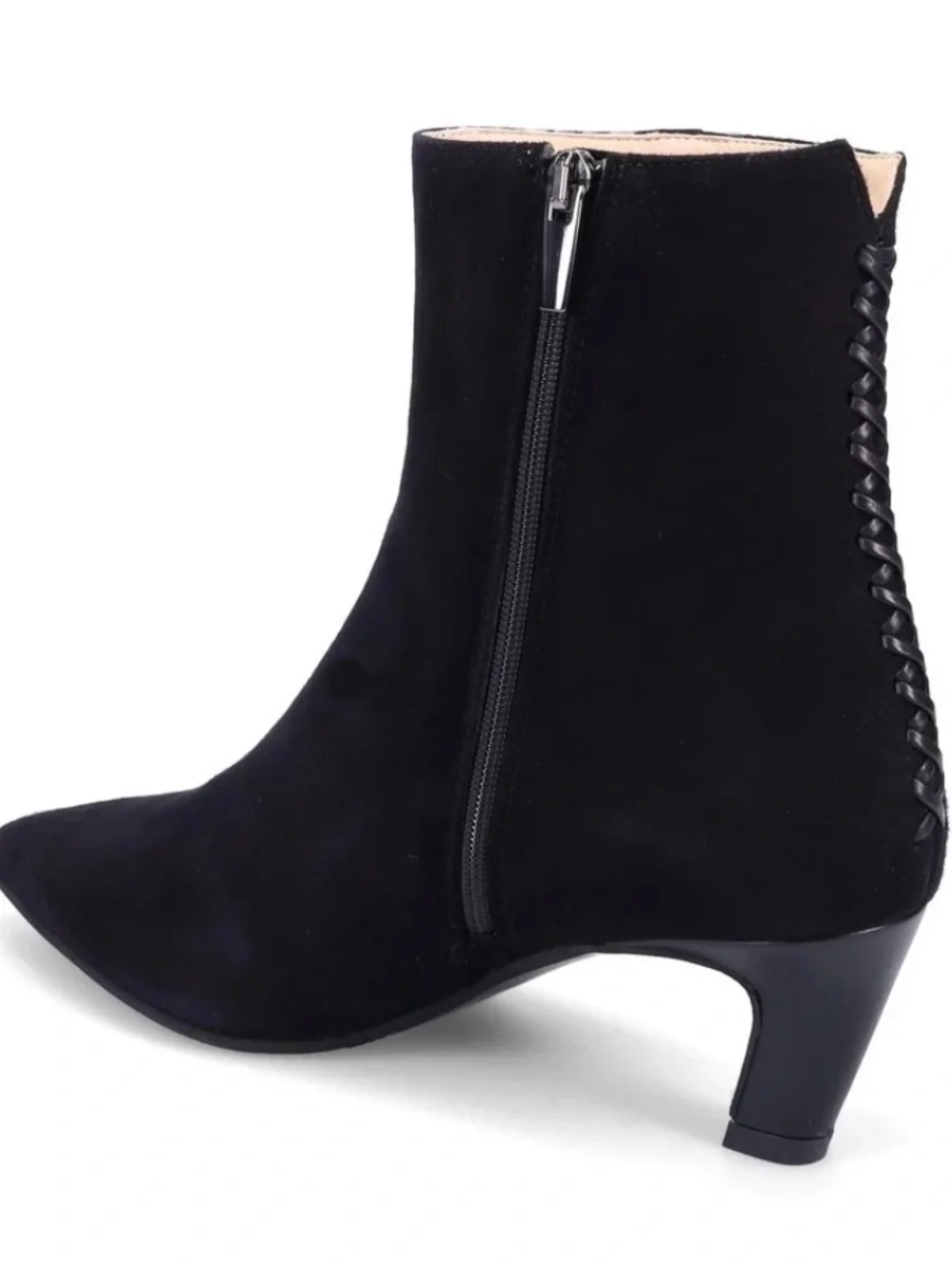 Ron White Loralie Onyx Black Suede Ankle Bootie with Braided Back Detail -